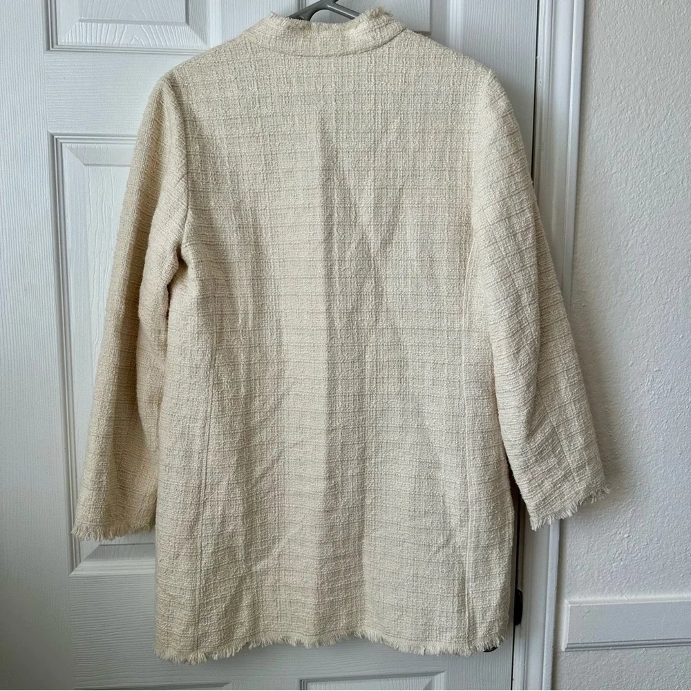 Chico’s Cream Fringe Tweed Open Front Jacket Size 1 (approx. Medium) - Picture 4 of 6